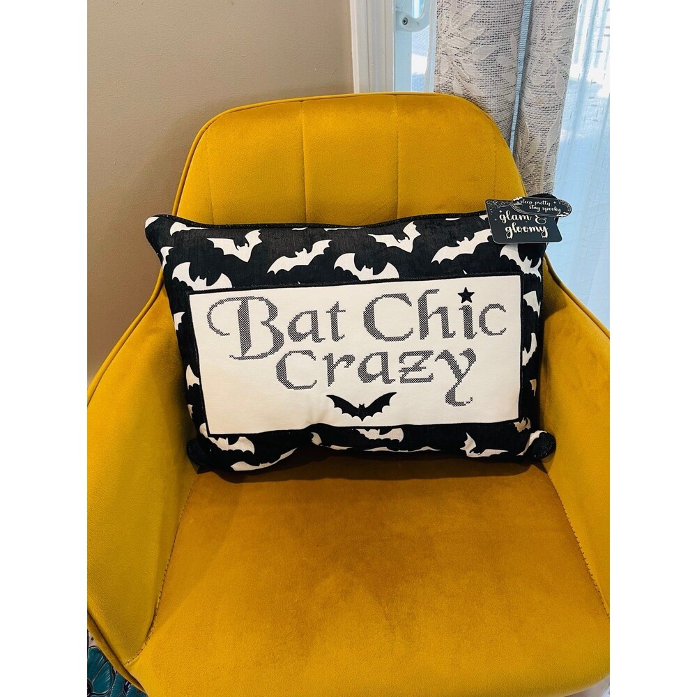 EMBROIDERED BAT CHIC CRAZY Halloween Pillow